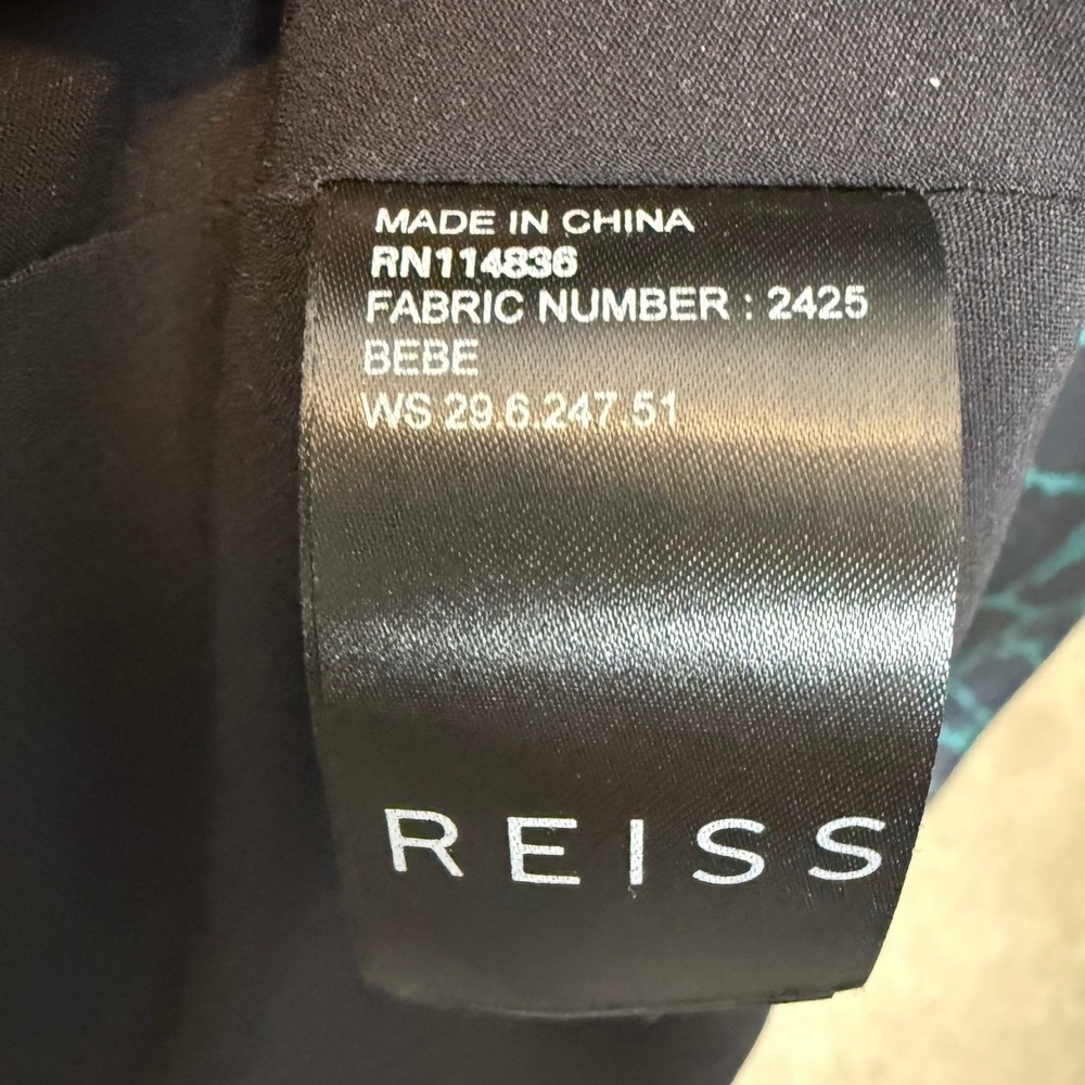Reiss Maxi Dress Womens 4 Teal Black Abstract Print Satin V-Neck Formal Gown - Picture 6 of 9